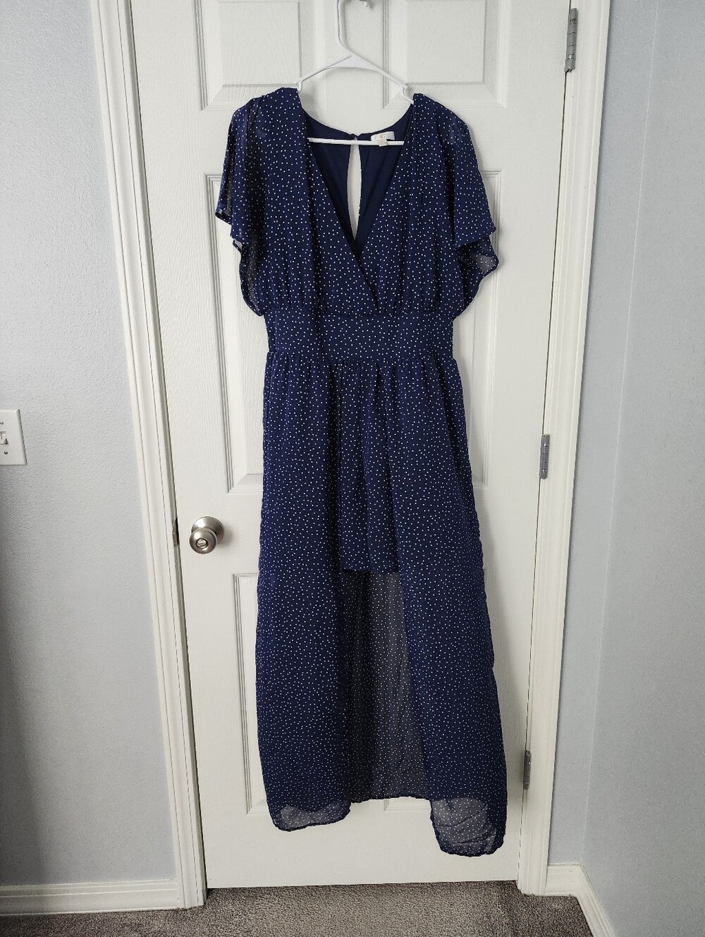 Charming Charlie Navy Polka Dot High-Low Jumpsuit Romper